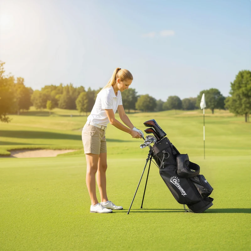 Outsunny Golf Stand Bag 6 Way Full-Length Dividers, Waterproof Golf Bag with 5 Pockets, Grey