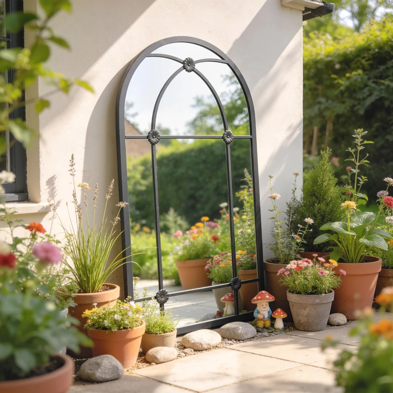 Outsunny Arched Mirror, Shatterproof Acrylic Windowpane Wall Mounted Mirror with Robust Metal Frame, 100 x 60 cm, Black
