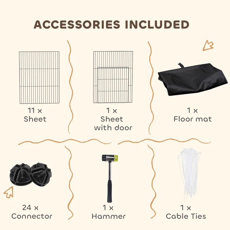 PawHut Wybieg dla małych zwierząt z 12 panelami, klatka dla królików, świnek morskich, 120x60x40 cm, czarny