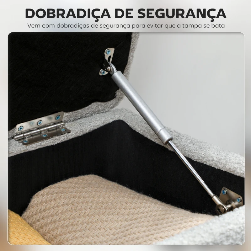 HOMCOM Banco de Armazenamento em Borrego Capacidade 47L Tampa Abatível e Pés de Madeira de Borracha Carga 120 kg 95x38x45 cm Cinza
