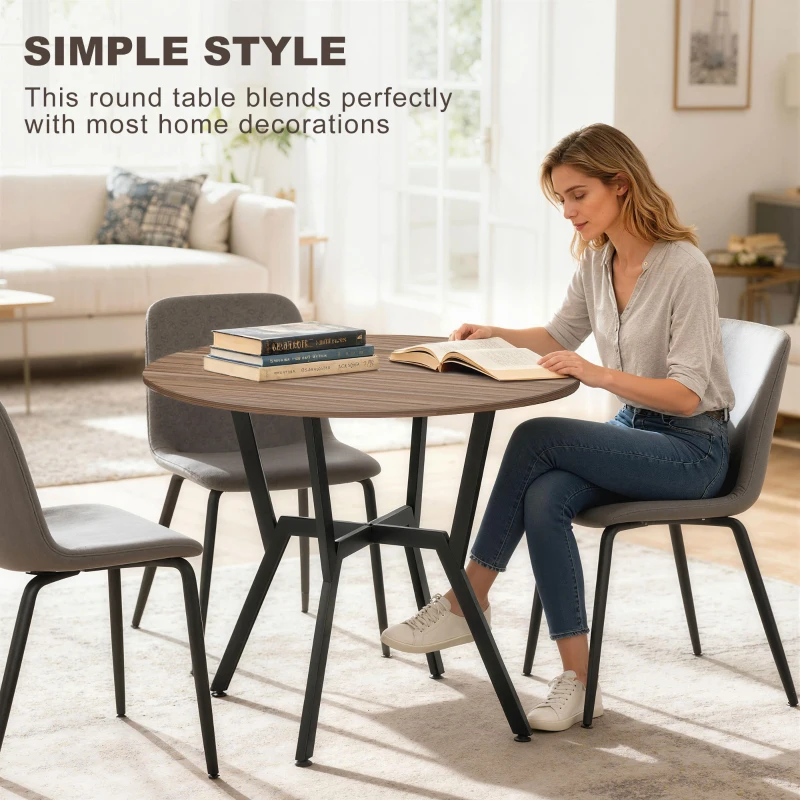 HOMCOM Dining Table, Round Kitchen Table with Black Legs, Anti-slip Foot Pads for Living Room, Dining Room 90 x 76 cm, Brown