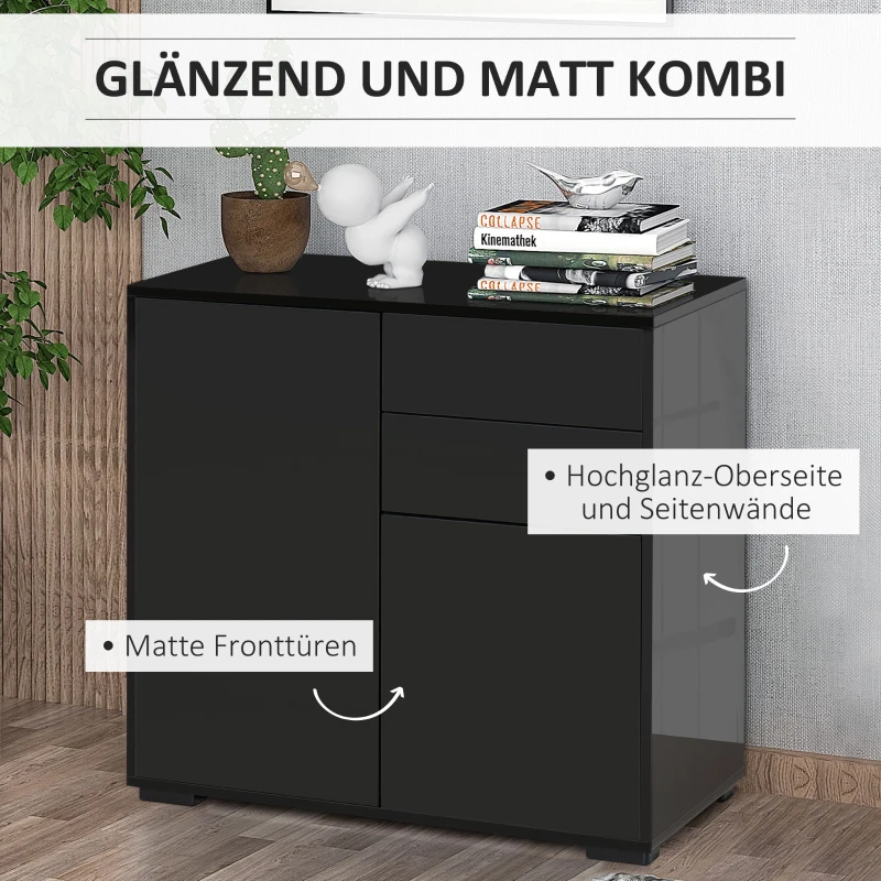 HOMCOM Aufbewahrungsschrank mit 2 Schubladen, 2 Türen, mit Kippschutz, für Wohnzimmer, Schlafzimmer, 79 x 36 x 74 cm, Schwarz