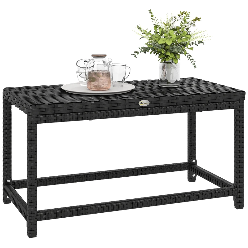 Outsunny Outdoor Coffee Table Side Table with Rectangular Frame for Patio, Balcony, Black