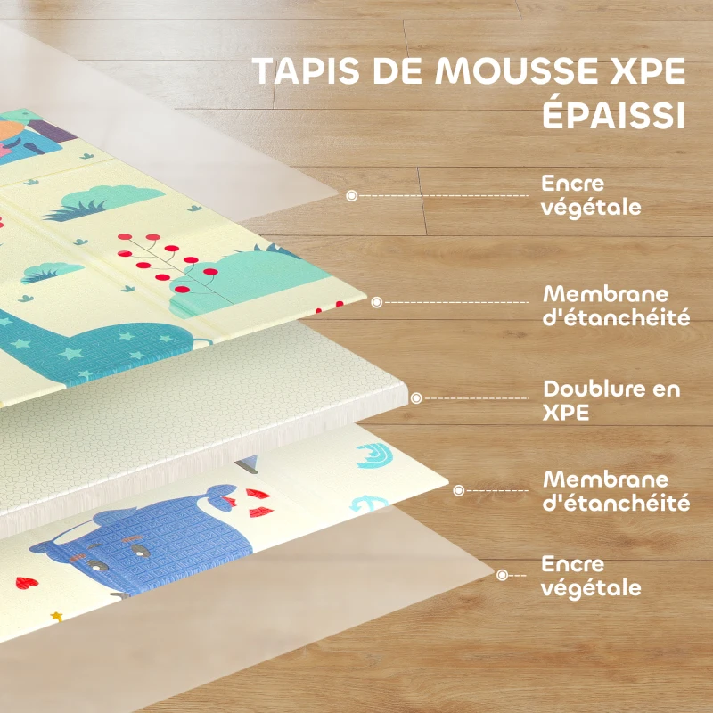 AIYAPLAY Tapis de jeu pour enfant bebe, tapis d'éveil bébé pliable épais réversible en mousse, 196 x 176 x 1,5 cm, multicolore