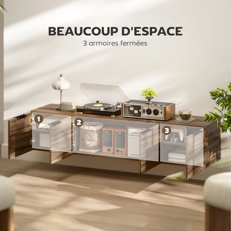 HOMCOM Meuble TV suspendu meuble télé pour téléviseur jusqu'à 65 pouces avec 3 placards à portes, 150 x 35 x 32 cm, marron