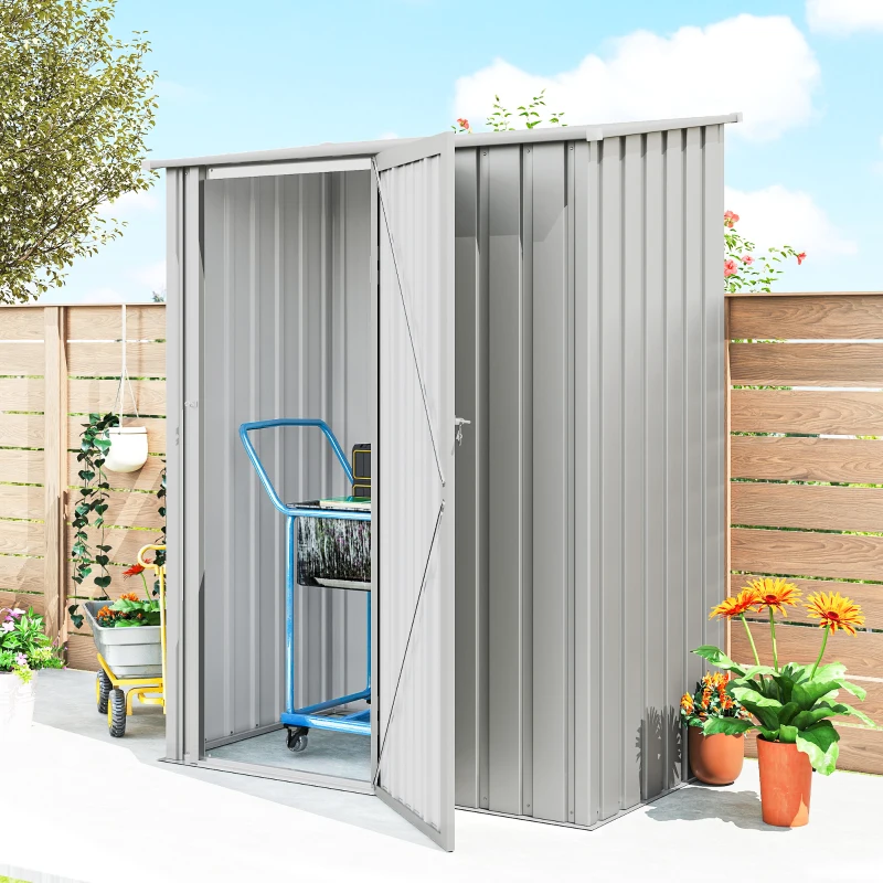 Outsunny 5ft x 3ft Garden Storage Shed, Outdoor Metal Shed with Sloped Roof, Aluminium Grey