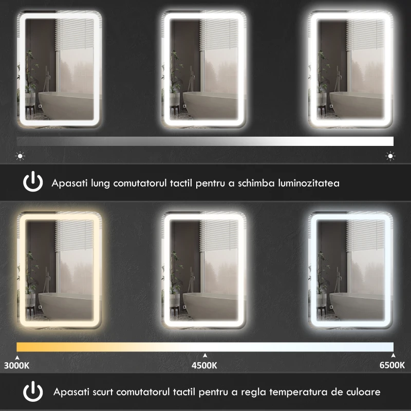 kleankin Oglinda pentru baie cu lumini LED, 70 x 50 cm