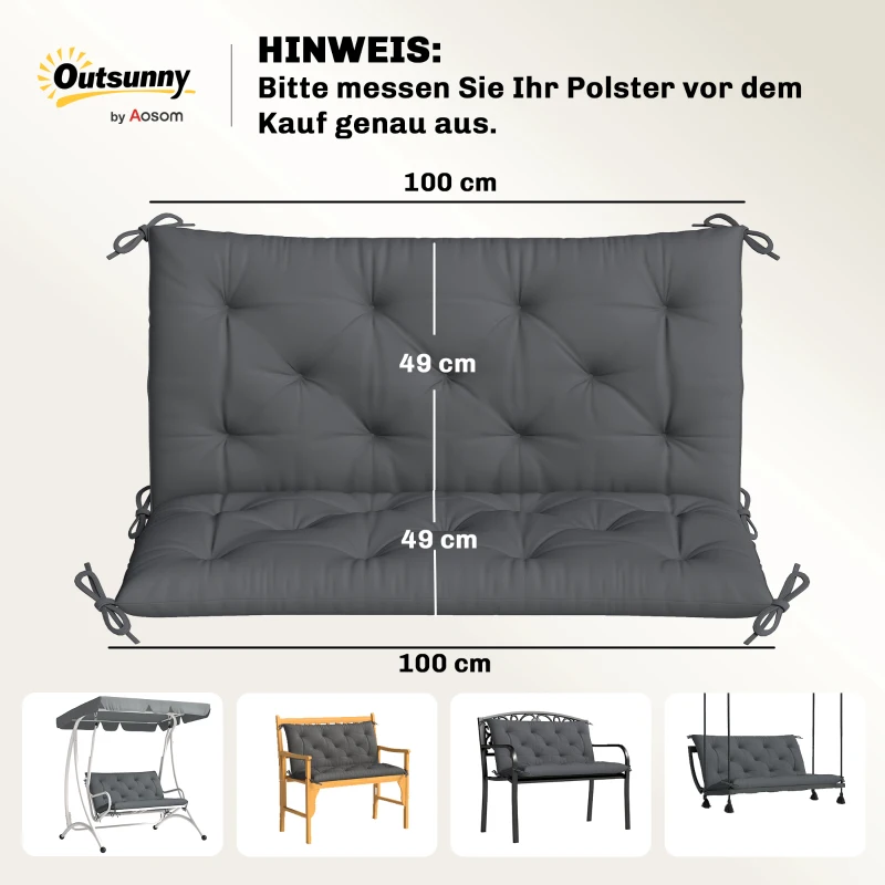 Outsunny 2 Sitzer Bankauflage 100 x 98 x 8 cm Sitzkissen mit Bändern Rückenkissen für Indoor/Outdoor Polster Auflage für Sitzbank Gartenbank Gartenmöbel Hollywoodschaukeln Dunkelgrau