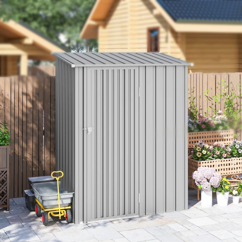 Outsunny 5ft x 3ft Garden Storage Shed, Outdoor Metal Shed with Sloped Roof, Aluminium Grey