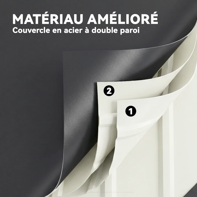 Outsunny Coffre de rangement métal boîte de jardin 450L double vérins à gaz  verrouillable pour coussins outils gris anthracite