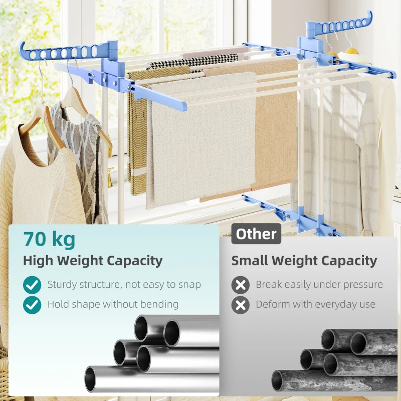 HOMCOM Foldable Clothes Drying Rack, 4-Tier Steel Garment Laundry Rack with Castors for Indoor and Outdoor Use, Blue