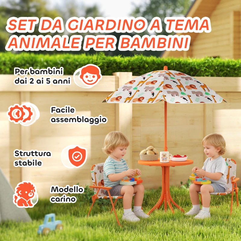 AIYAPLAY Set da Giardino per Bambini Tavolo da Picnic con Ombrellone Arancione