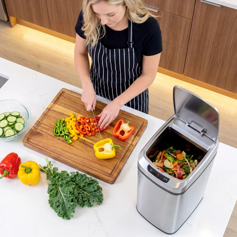 HOMCOM Poubelle de cuisine automatique 12 L en acier inoxydable, poubelle à capteur avec couvercle, 28 x 22 x 41 cm, argent