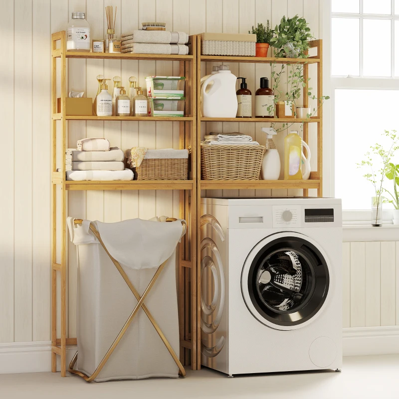 kleankin Badezimmerregal Badregal Toilettenregal, 3 Regale, wasserbeständig, 68 cm x 20 cm x 165 cm, Natur