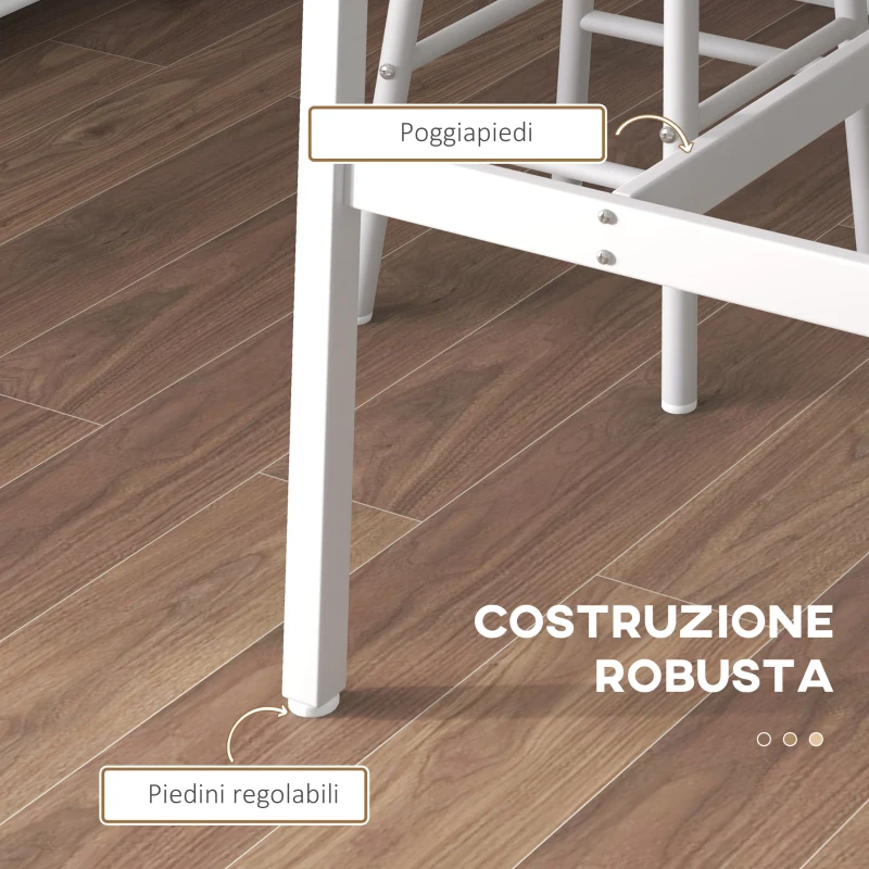 HOMCOM Set Tavolo Alto e 2 Sgabelli da Bar con Poggiapiedi Stile Industriale, Bianco e Rovere