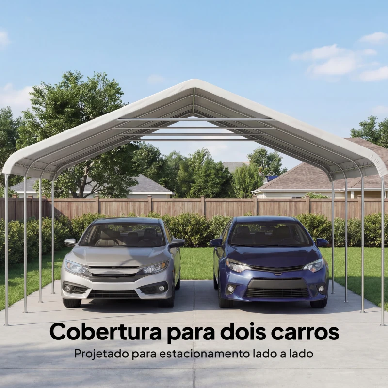 Outsunny Tenda para Garagem Portátil 5x6 m com Estrutura de Aço Galvanizado Impermeável Anti-UV Abrigo para Ferramentas Creme