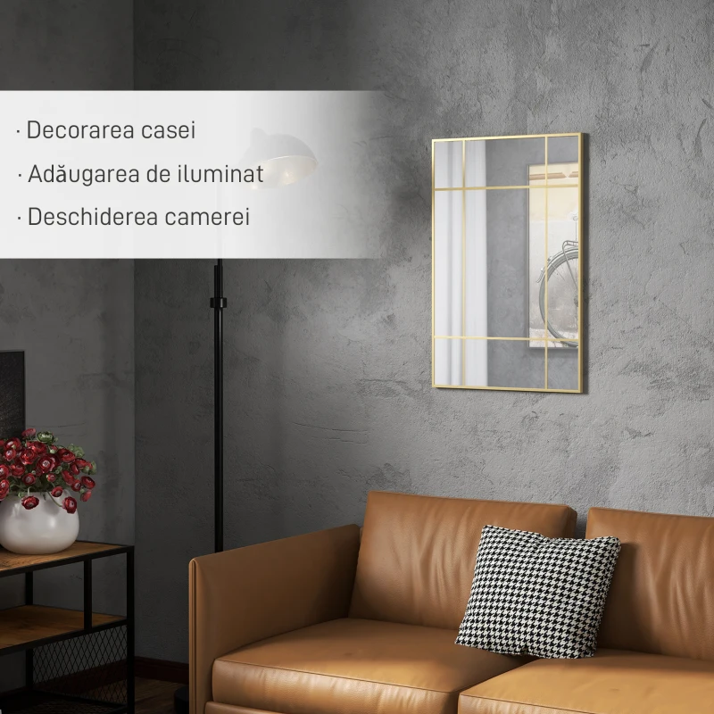 Homcom Oglinda Perete – Dreptunghiulara cu Cadru Metalic Stil Fereastra