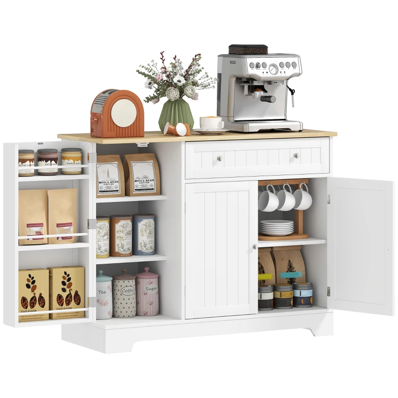 HOMCOM Aparador de Cocina Armario de Cocina 3 Estantes de Puerta Cajón Estantes Ajustables para Comedor 105x40x83 cm Blanco