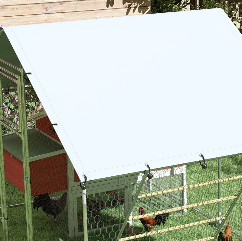 PawHut Galinheiro para Exterior 3x2 m Galinheiro de Aço Galvanizado com Comedouro Suspenso Tipo Espeto Poleiro Anti-UV Prata