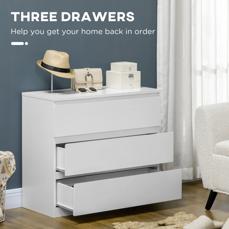 HOMCOM Chest of Drawers, 3-Drawer Storage Organiser Unit for Bedroom, Living Room, White