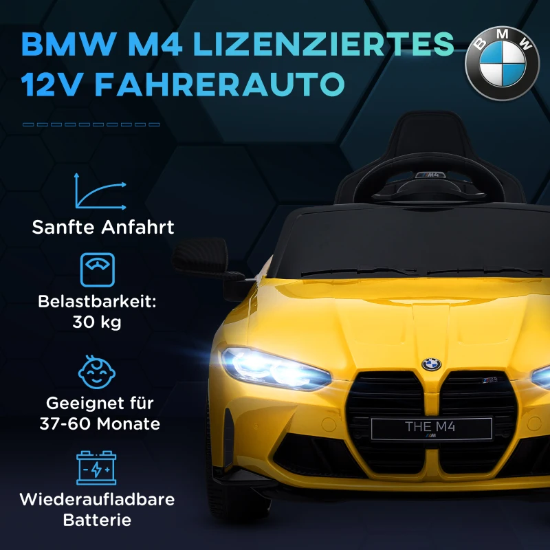 AIYAPLAY Elektro Kinderauto BMW M4, Sound & Licht, 3-5 km/h, inkl. Fernsteuerung, für 3-5 Jahre, Gelb(m-4)