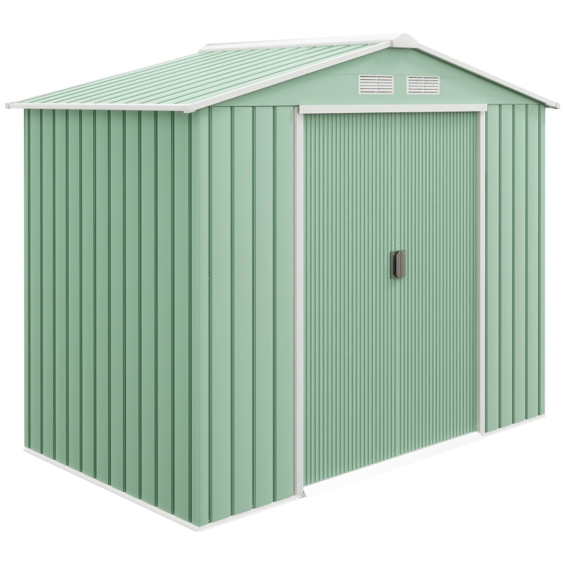 Outsunny gereedschapsschuur, tuinhuisje, met schuifdeuren, fundering, weerbestendig, staal, groen, 213 x 130 x 185 cm