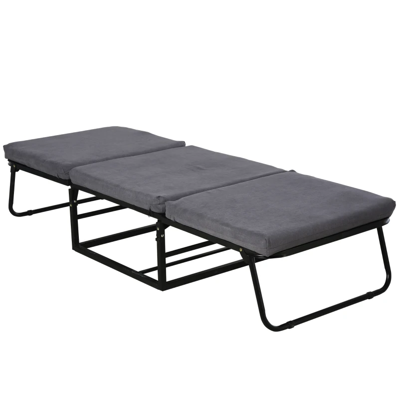 HOMCOM Klappbett 75x190 cm, Erwachsene Gästebett Klappbar mit 8 cm Dicker Schaumstoff, Reisebett mit Metallrahmen, 5-stufig höhenverstellbares Einzelbett mit Kissen, bis 150 kg belastbar