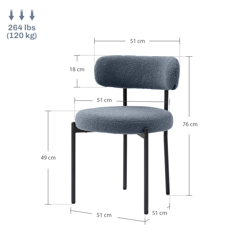 HOMCOM Lot de 2 chaises de salle à manger avec dossier en tissu pieds en acier 51 x 51 x 76 cm gris