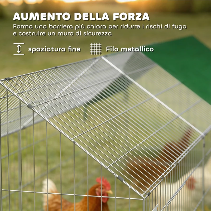 PawHut Gabbia per Conigli e Galline da Esterno e Interno con Protezione Parasole e Griglia Metallica, per Animali Piccoli, Anatre, Galline, 180x75x75 cm, Verde