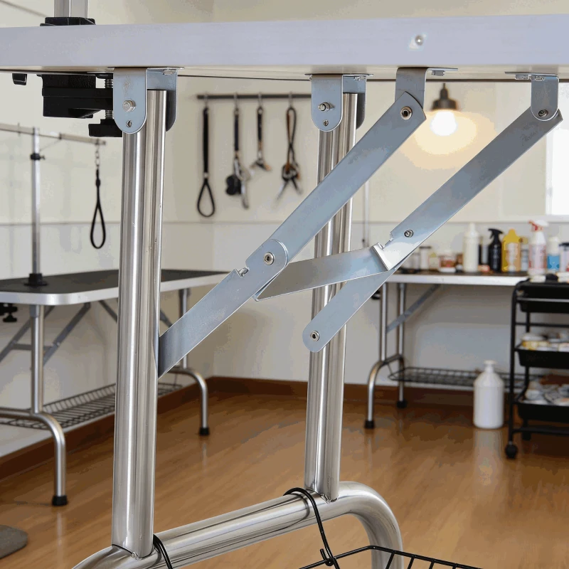 PawHut 42" Dog Grooming Table, Adjustable Pet Cat Drying Beauty Table with 2 Loops Storage Basket, Rubber Top, Black