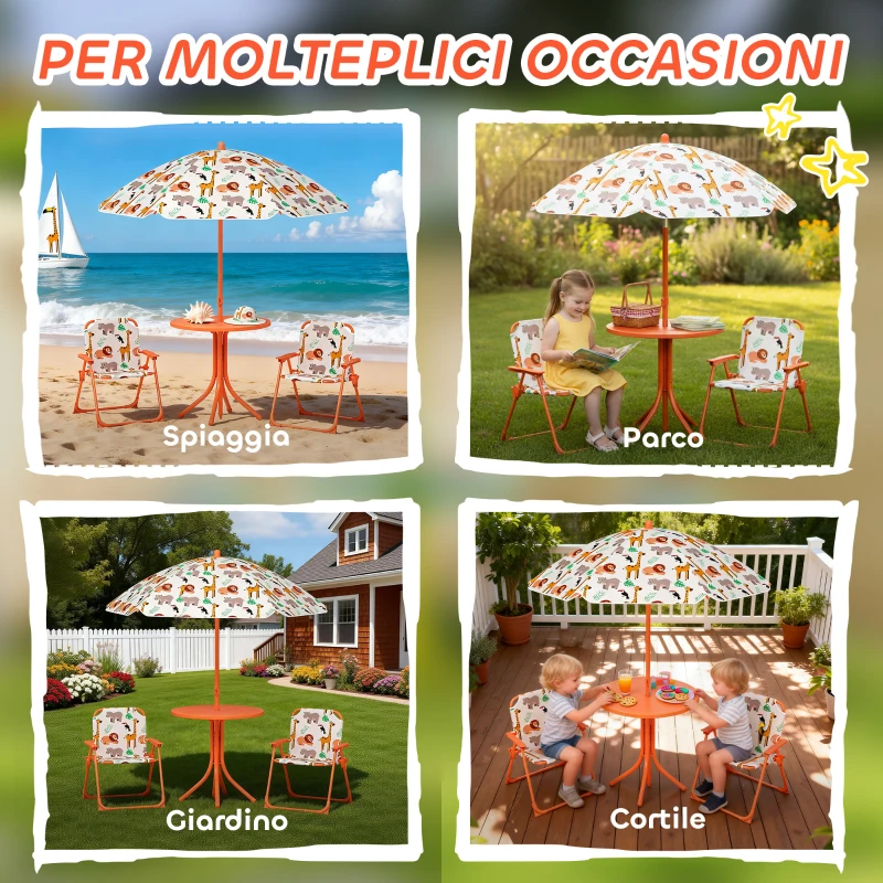 AIYAPLAY Set da Giardino per Bambini Tavolo da Picnic con Ombrellone Arancione