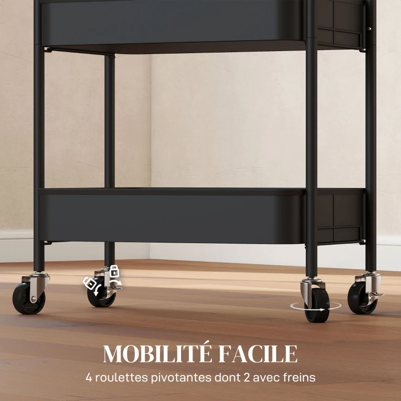 HOMCOM Desserte chariot de rangement en acier chariot de service à roulettes 3 plateaux ajourés 45 x 30,6 x 79 cm noir