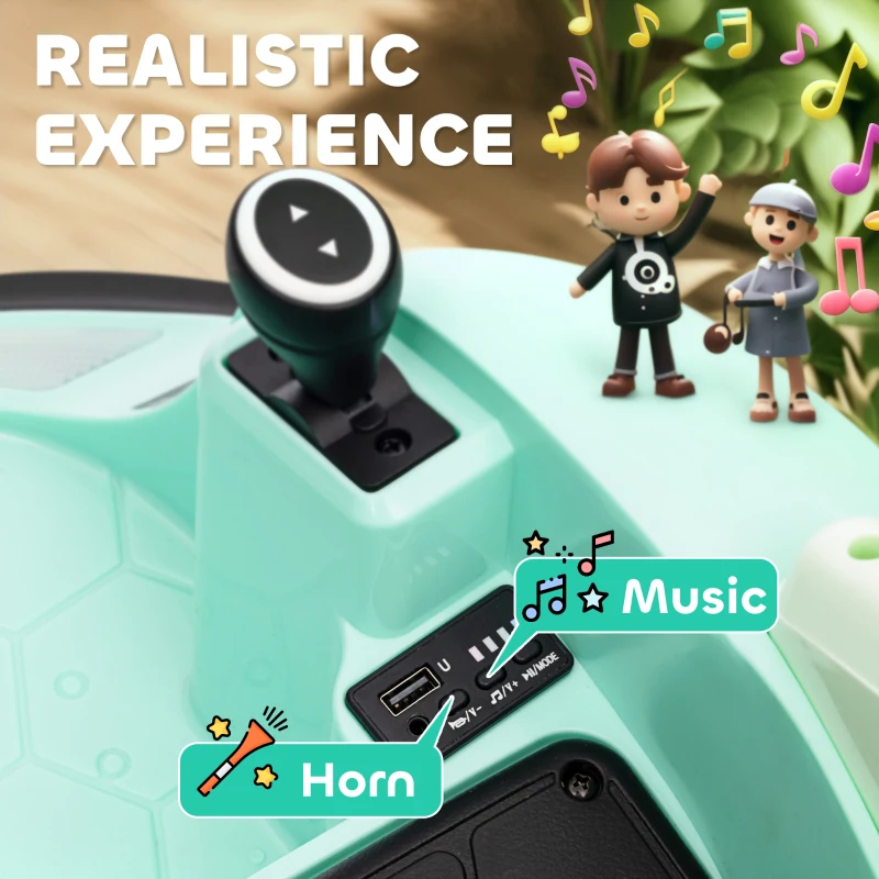 AIYAPLAY Samochodzik zabawka, obrotowy o 360°, 2 km/h, pas bezpieczeństwa, LED światła, muzyka i klakson, Zielony