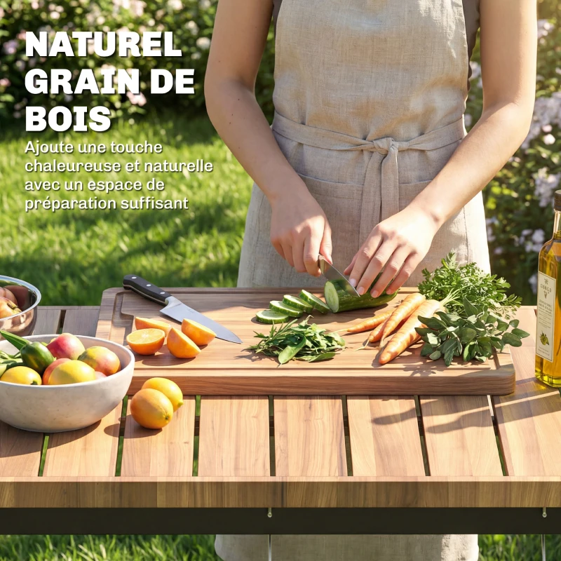 Outsunny Desserte jardin, chariot de barbecue sur roulettes avec porte-boissons et crochets, 97 x 51 x 83 cm, noir et marron