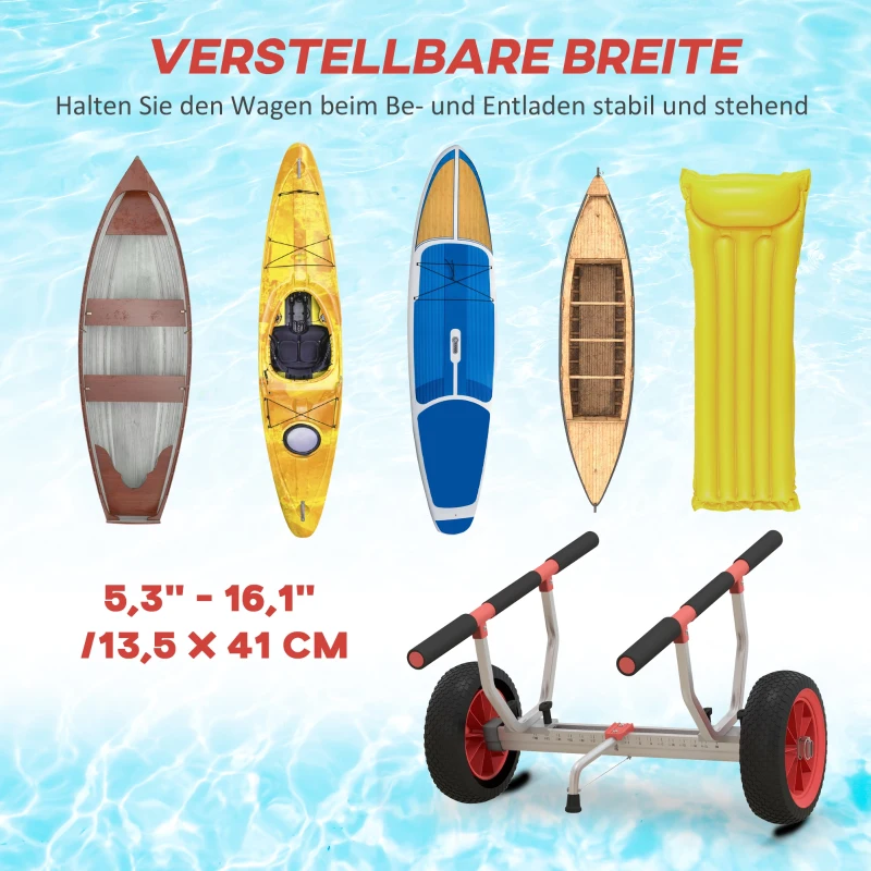 SPORTNOW Transportwagen Verstellbarer Alu Kajakwagen bis 100 kg Bootswagen mit Spanngurte
