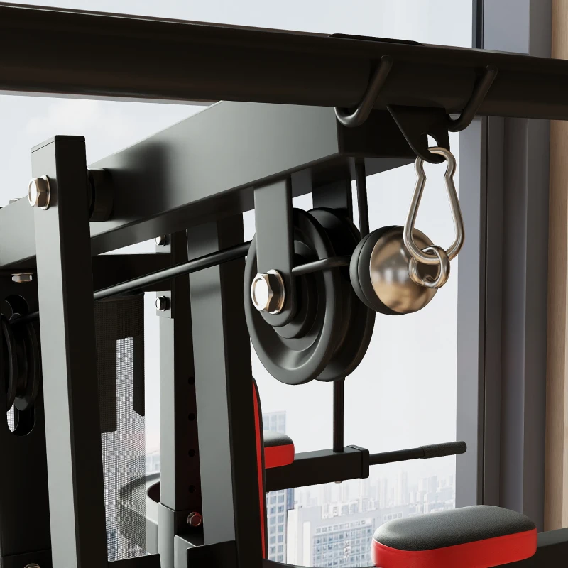 SPORTNOW Stazione Fitness Multifunzione per Allenamento del Corpo, in Acciaio e PU, 225x175x200 cm, Nero