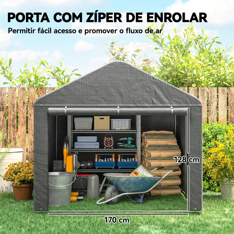 Outsunny Tenda de Jardim para Bicicletas com Estrutura de Metal Galvanizado Porta com Fecho Impermeável Anti-UV 2,4x2x2 m Cinzento