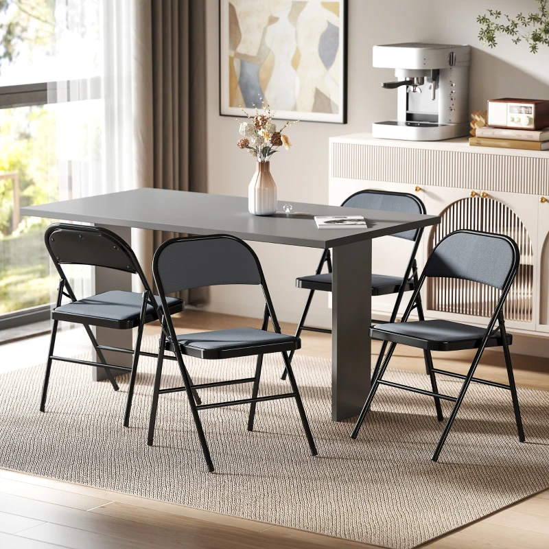 HOMCOM Lot de 4 chaises pliantes chaises de salle à manger portables cadre en acier 45 x 46 x 78 cm gris