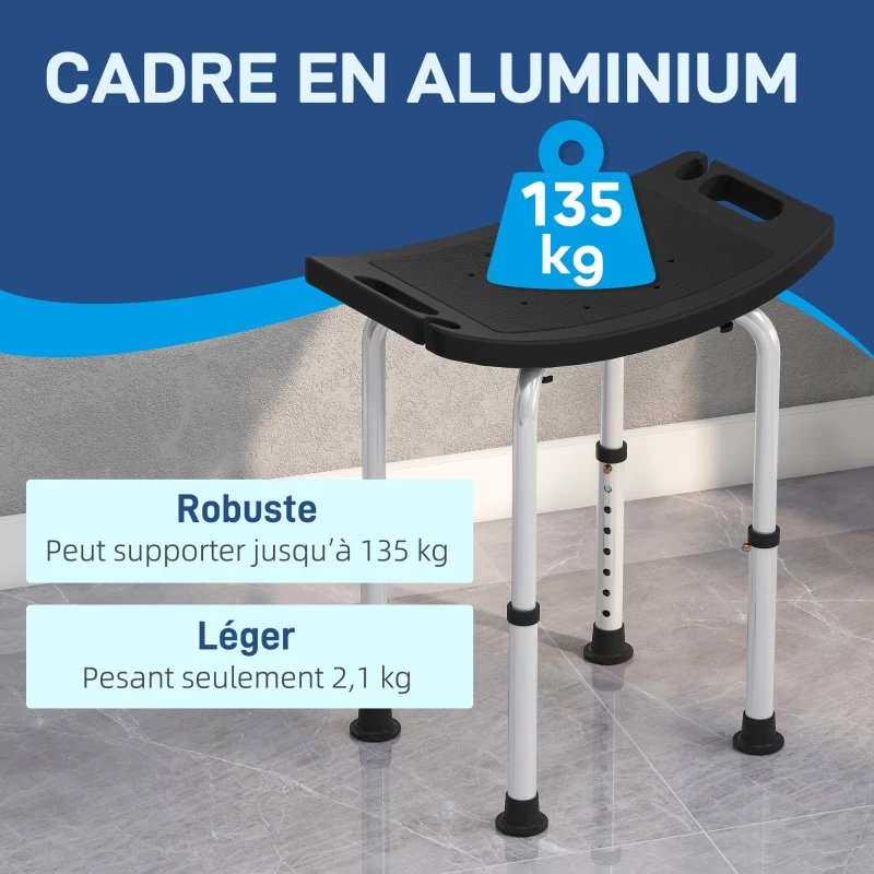 HOMCOM Tabouret de douche pour personnes âgées et handicapées avec hauteur réglable, patins antidérapants, noir