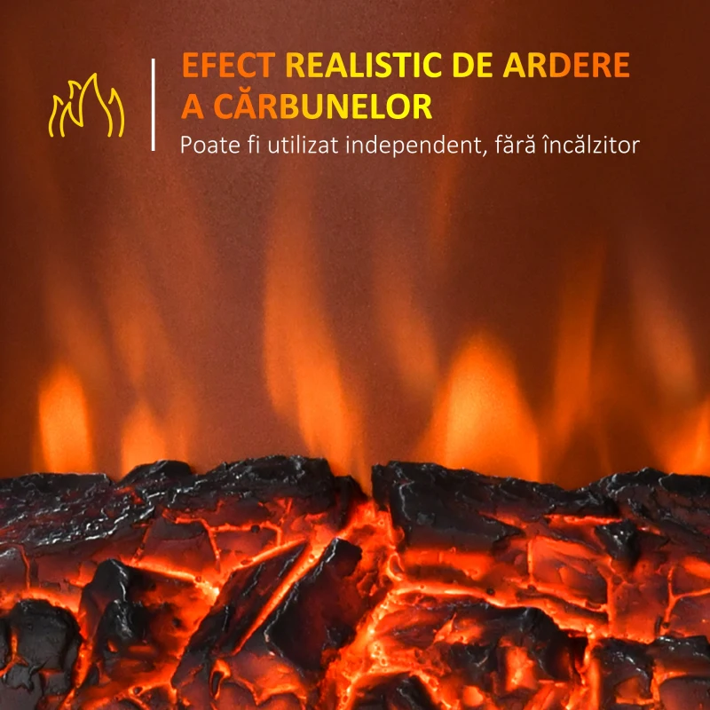 HOMCOM Șemineu Electric Încorporabil sau de Podea 2000W din Plastic și Metal, Auriu, 48x19x59cm