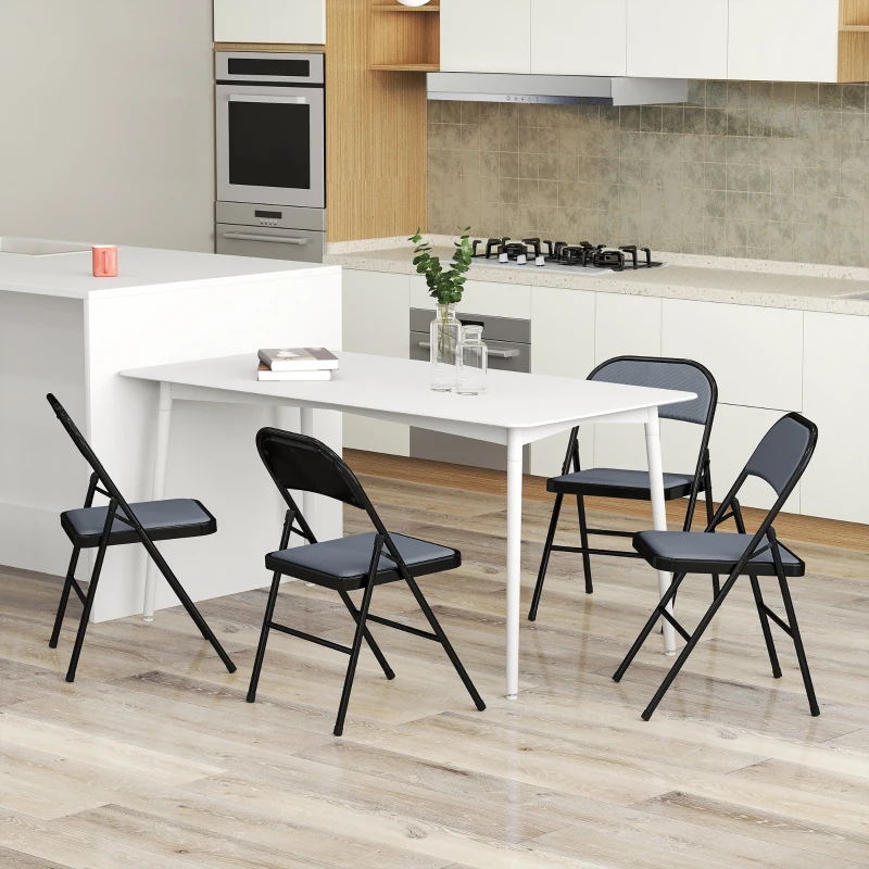 HOMCOM Lot de 4 chaises pliantes chaises de salle à manger portables cadre en acier 45 x 46 x 78 cm gris