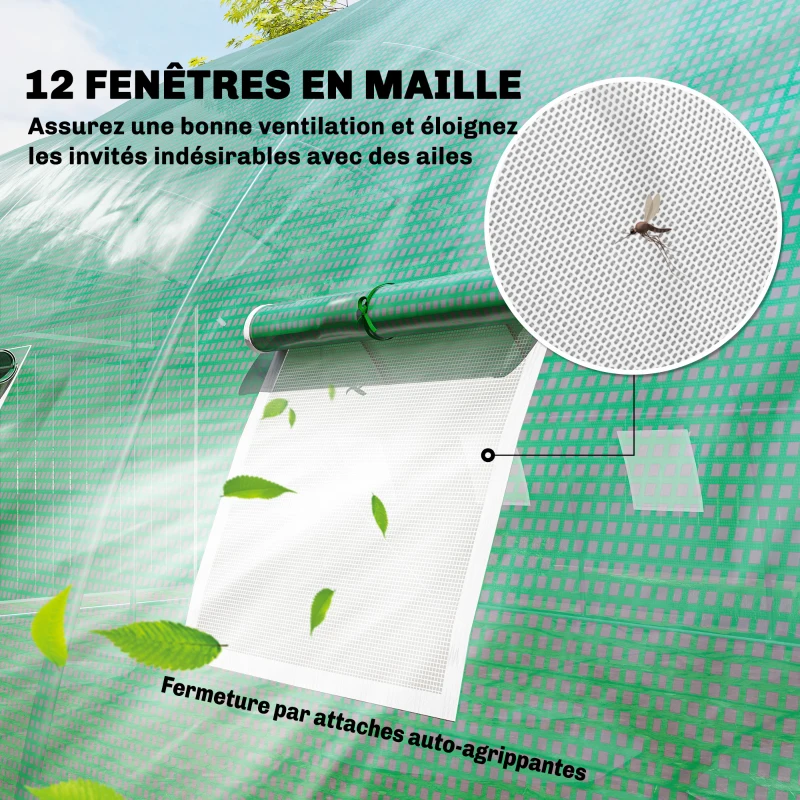 Outsunny Serre Tunnel de Jardin Serre Maraîchère Acier Galvanisé Ø25mm et Structure Renforcée 395x595x199cm Vert