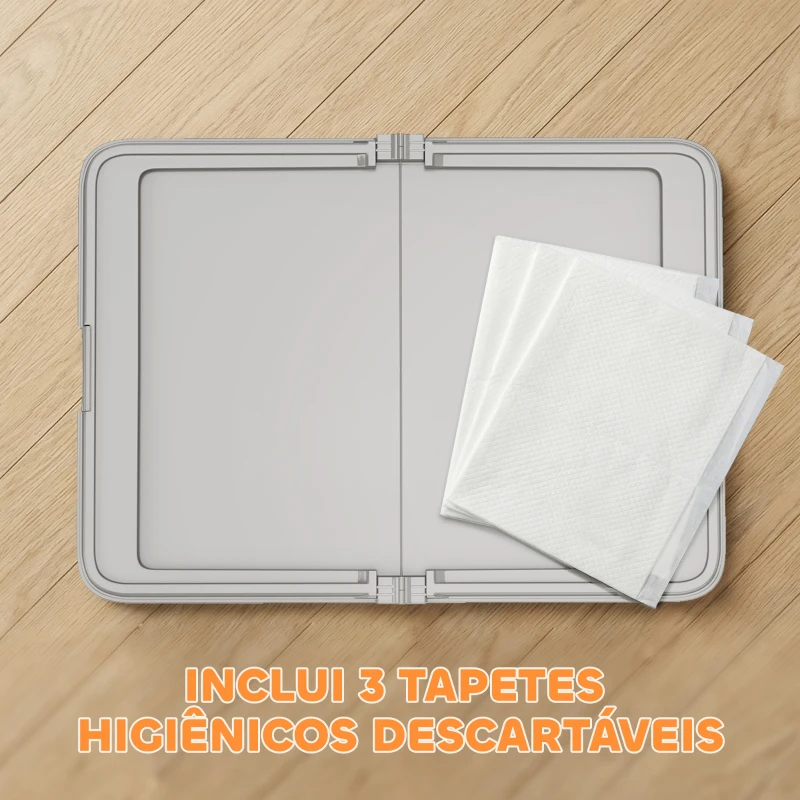 PawHut Sanitário Dobrável para Cães 86x62 cm Tabuleiro Higiênico Treino 3 Almofadas Pés Antiderrapantes Cinzento