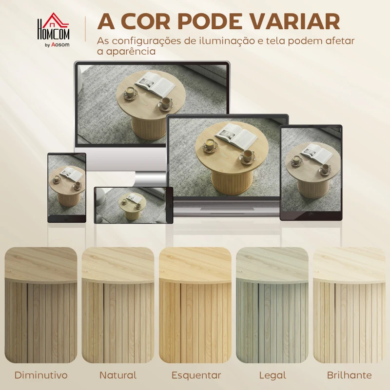HOMCOM Mesa de Centro Redonda com Base de Coluna de Ripas para Sala de Estar ou Quarto Ø60x40 cm Madeira