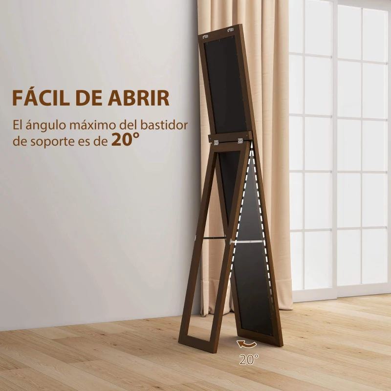 HOMCOM Espejo de Cuerpo Entero 157x37 cm con Marco de MDF Espejo de Pie Inclinado o Colgante Madera Nogal