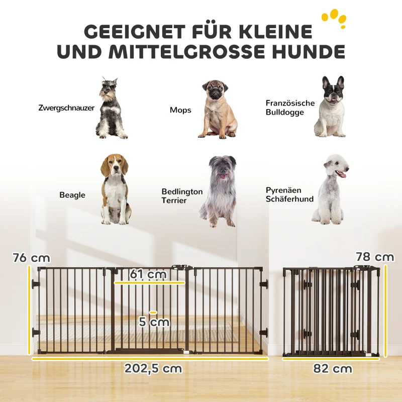 PawHut Absperrgitter Hund Freistehendes Verstellbares Schutzgitter 202,5 x 76 cm Hundegitter Klappbar Türschutzgitter Hundeabsperrgitter für Treppen, Türen, Küche, Flur, 3 Paneelen, Schwarz