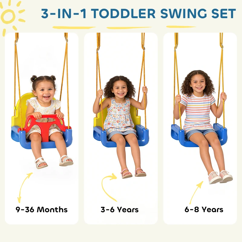 AIYAPLAY 3 in 1 Toddler Swing Set, Folding Child Swing Set with Seat Belt, Adjustable Seat for Outdoor Indoor, Blue