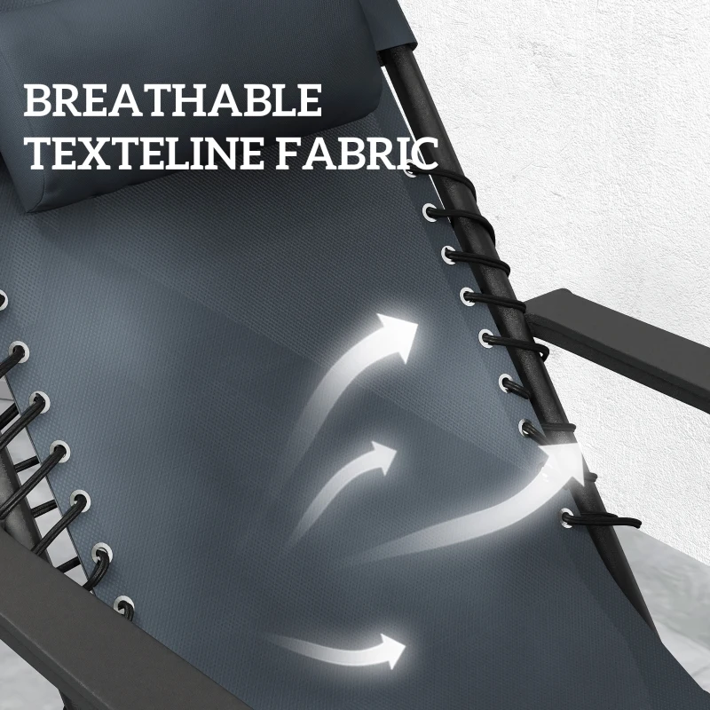 Outsunny Zestaw leżaków Zero Gravity z zagłówkami i stolikiem z 2 uchwytami na napoje