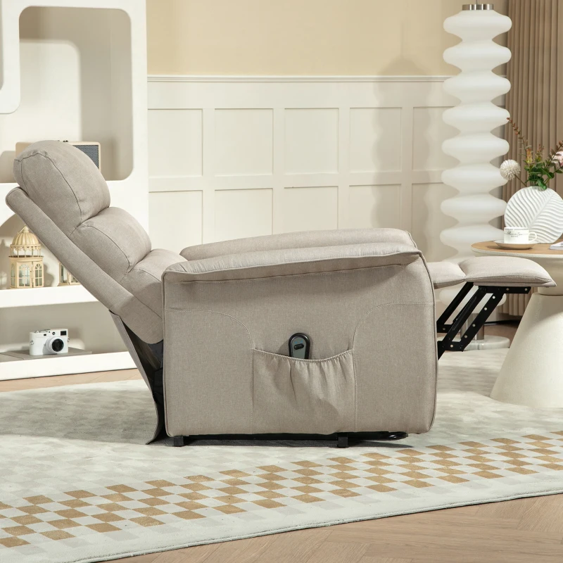 HOMCOM Sillón Relax Reclinable Eléctrico Levanta Personas con Mando a Distancia y Bolsillo Lateral Sillón Elevador Beige