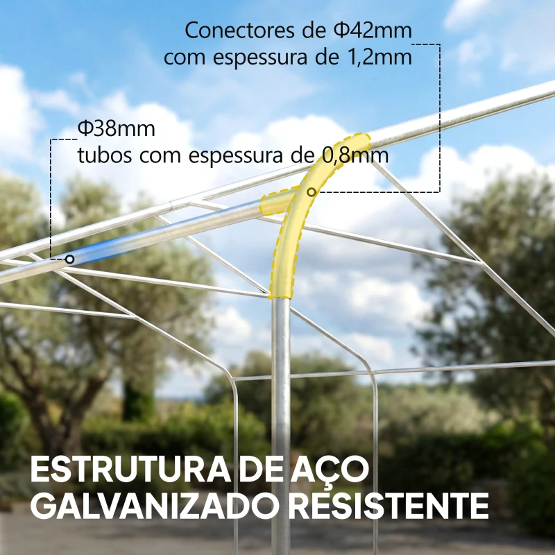 Outsunny Tenda para Garagem Portátil 5x6 m com Estrutura de Aço Galvanizado Impermeável Anti-UV Abrigo para Ferramentas Creme